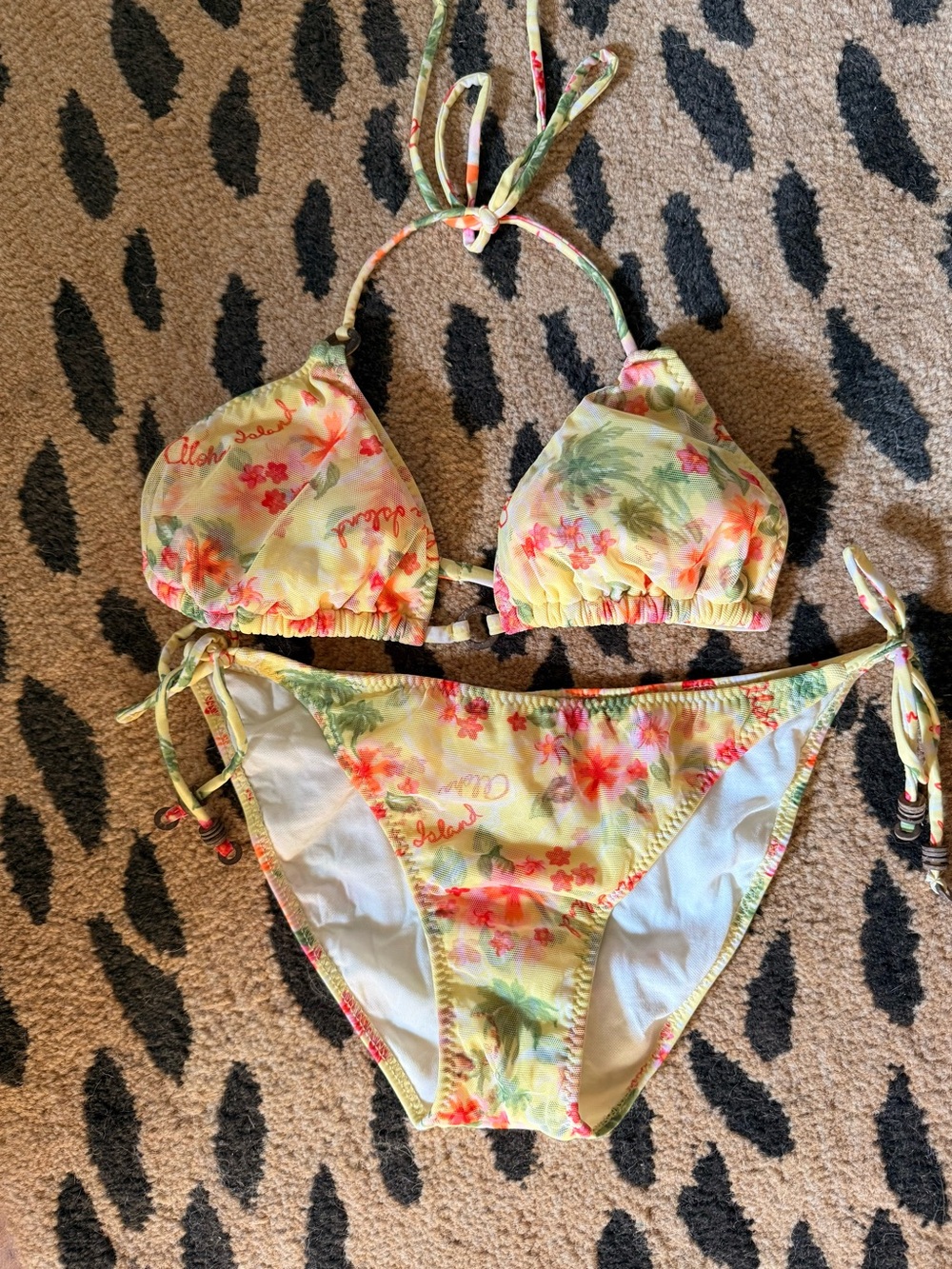 Pink Sands Floral Yellow Tie-String Bikini Top & Bottom Set